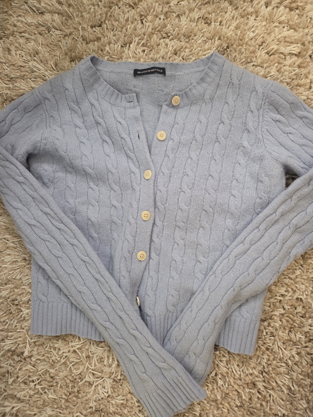 Brandy Melville Light Blue Wool Cable Knit Button Cardigan